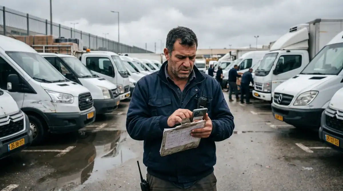 מנהל צי רכב מתמודד עם אתגרי ניהול צי רכב בחניון רכבים מסחריים